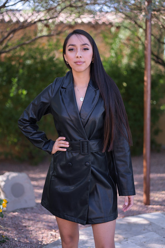 Black- Vegan Leather Boss Babe Dress Jacket