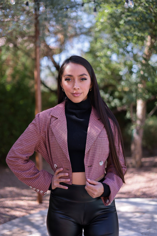 Rust Cropped Plaid Blazer