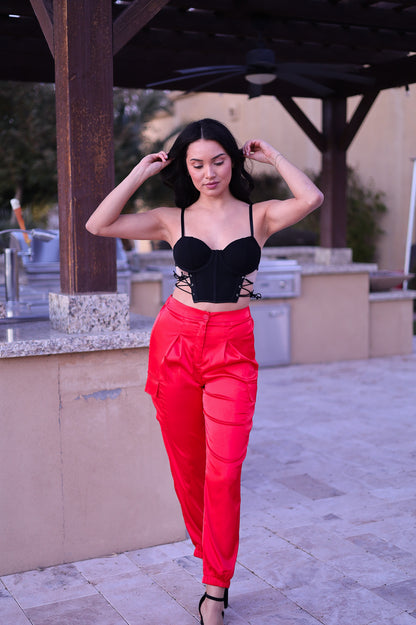 Red Satin Joggers