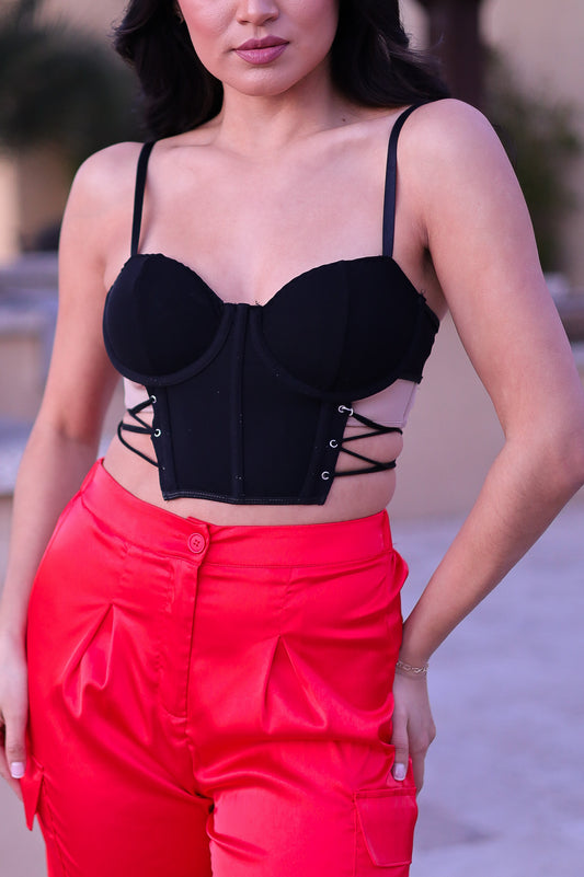 Black - Mami Lace Up Corset Bustier Top