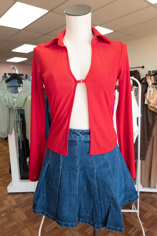 Red - Roberta Long Sleeve Collar Top