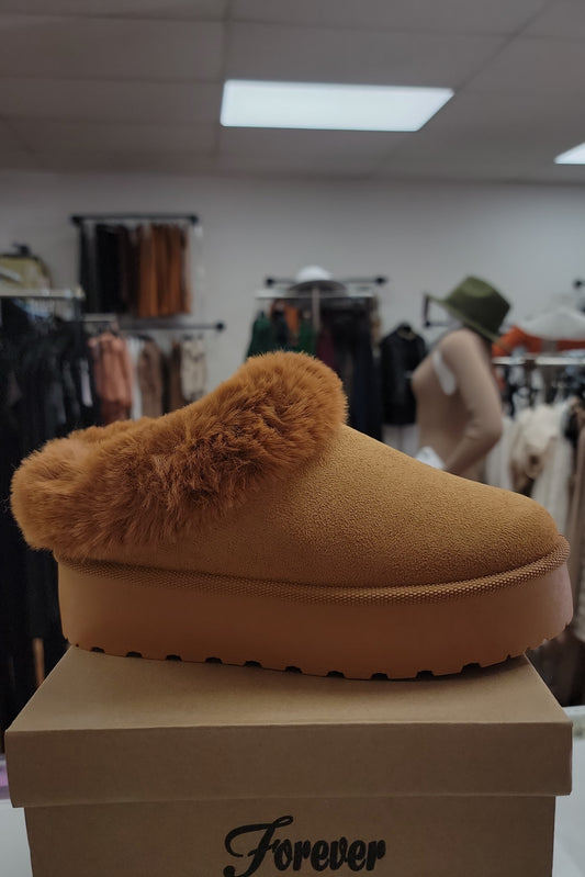 Fur Platform Camel Slipper Boots