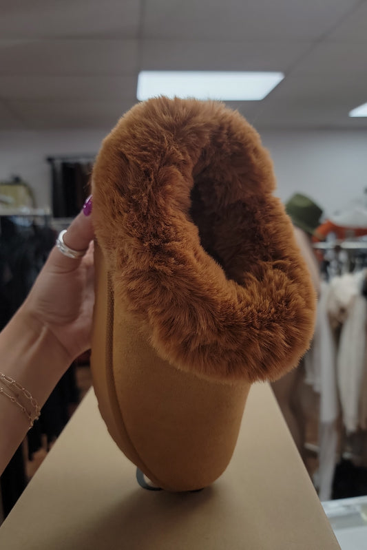 Fur Platform Camel Slipper Boots