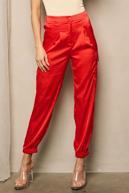 Red Satin Joggers