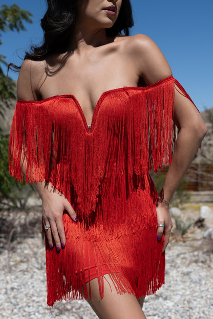 Red - Jaripeo Western Fringe Dress