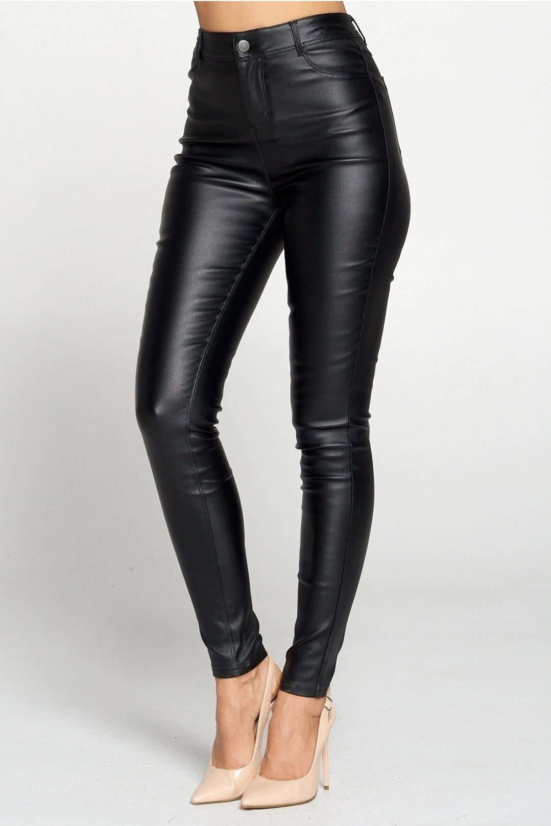 Black Leather Pants Jeans - High Waisted (Stretchy)