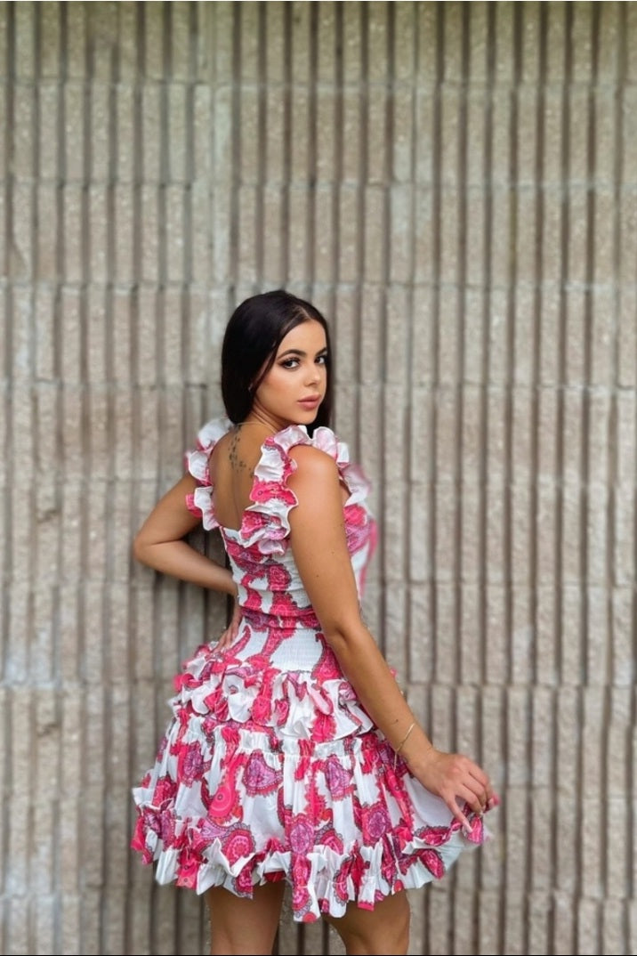 Positano - Pink Paisley Ruffle Dress