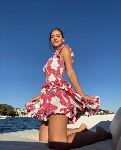 Positano - Pink Paisley Ruffle Dress