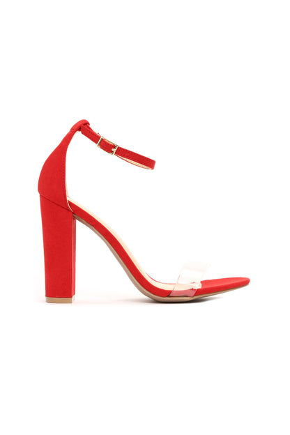 Red - Suede Heels Clear Strap