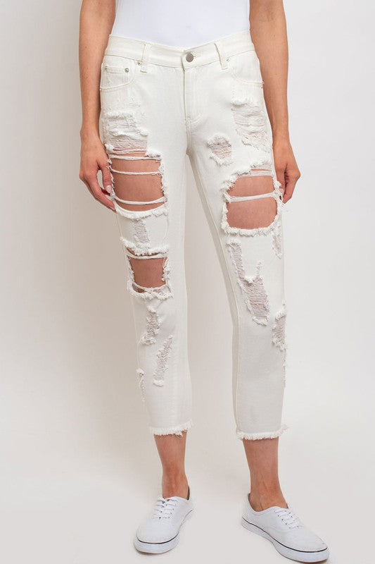 (S, M) White - Girlfriend Jeans