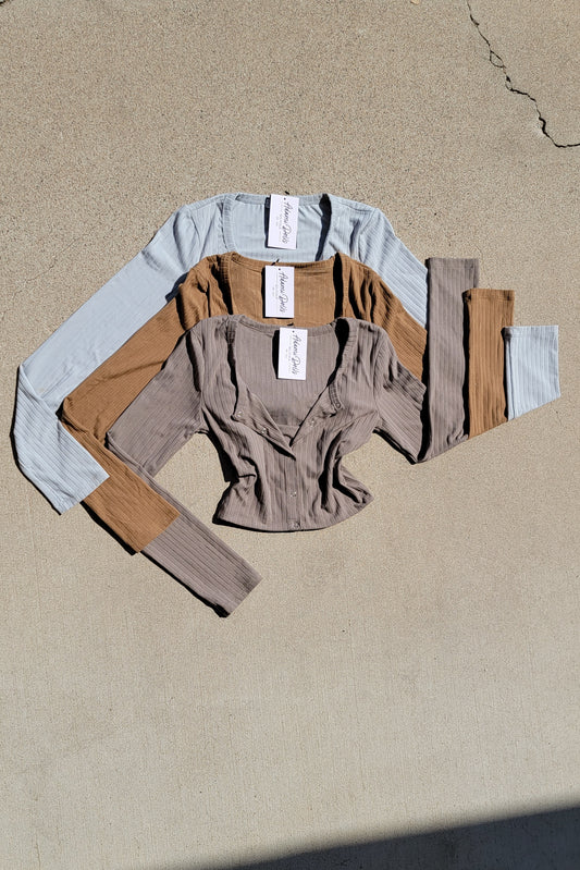 Latte- Feisty Long Sleeve Crop Top