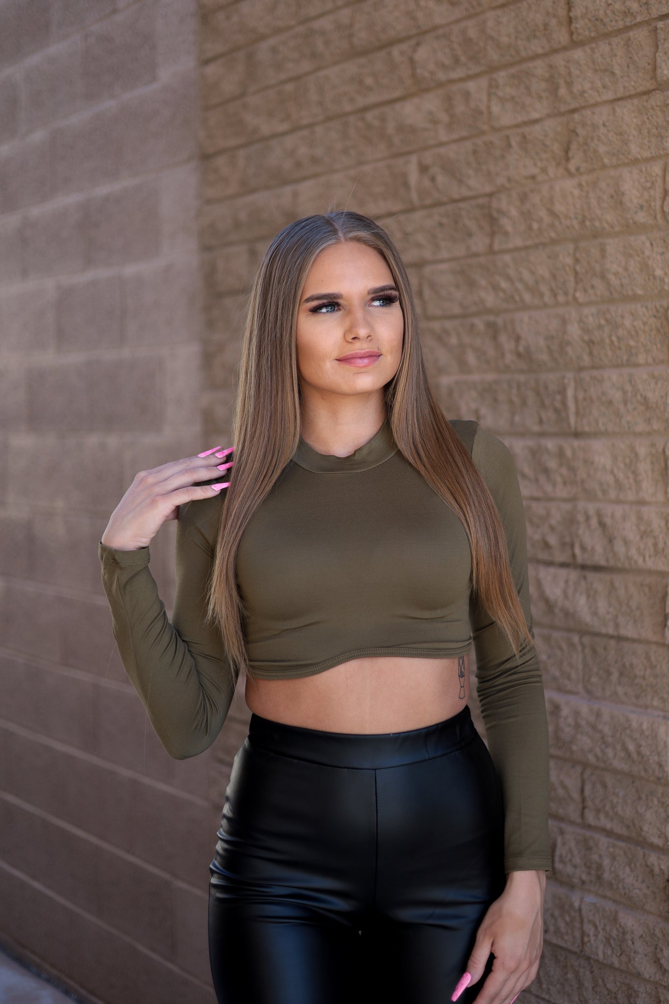 Olive - It's a Vibe Long Sleeve Crop Top