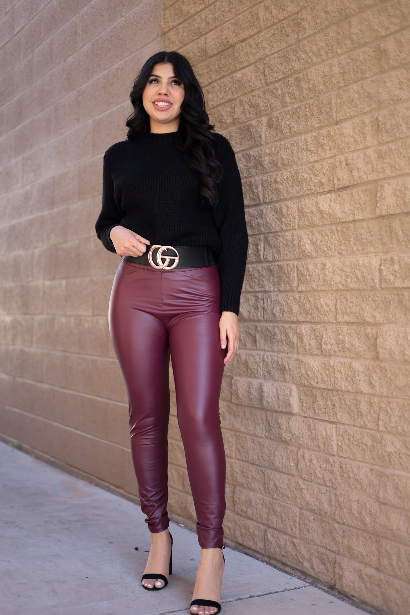 XBurgundy - Don't Quit Pleather Faux Leather Leggings