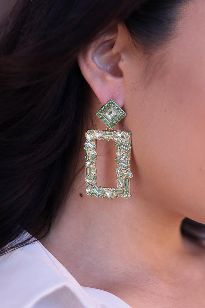 Green - Rectangle Statement Earrings