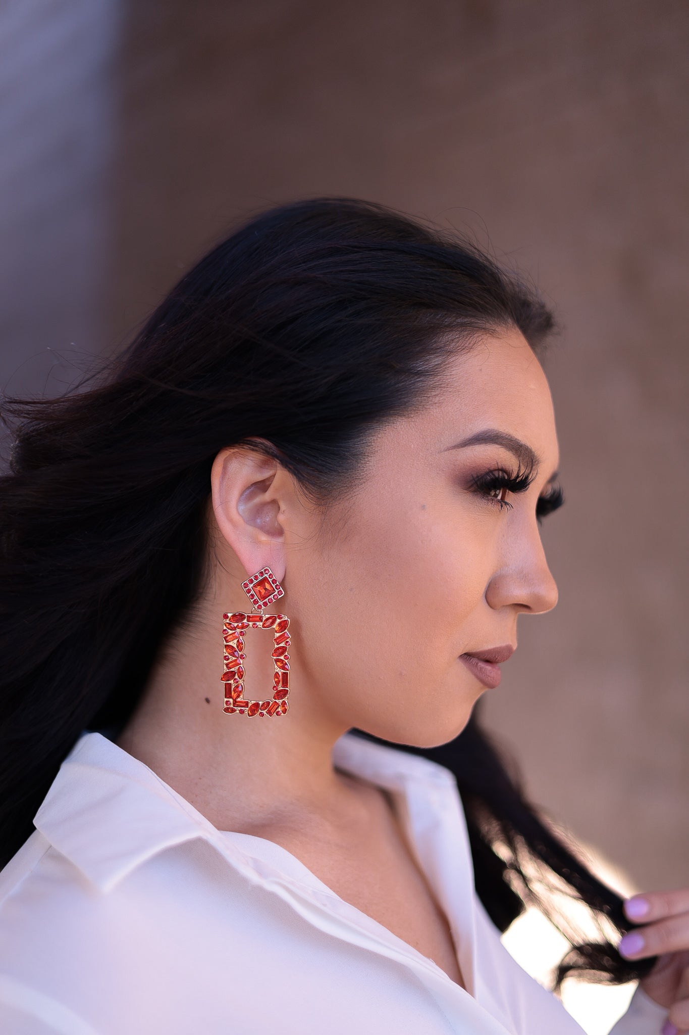Red - Rectangle Statement Earrings