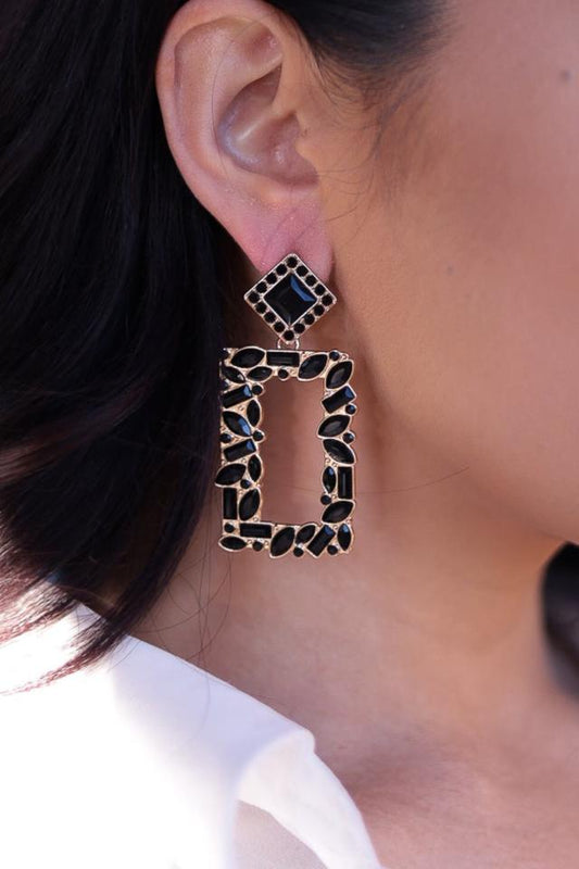 Black - Rectangle Statement Earrings