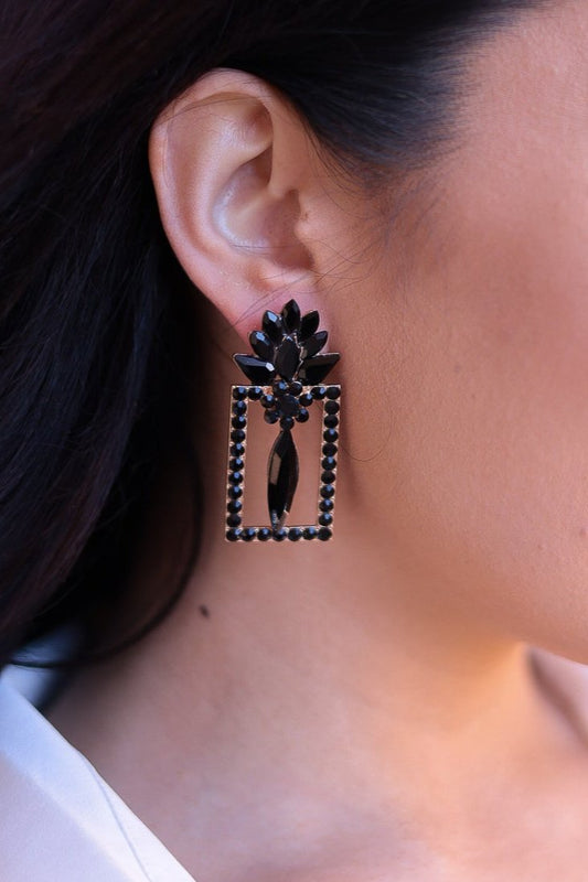 Black - Rectangle Sprout Statement Earrings