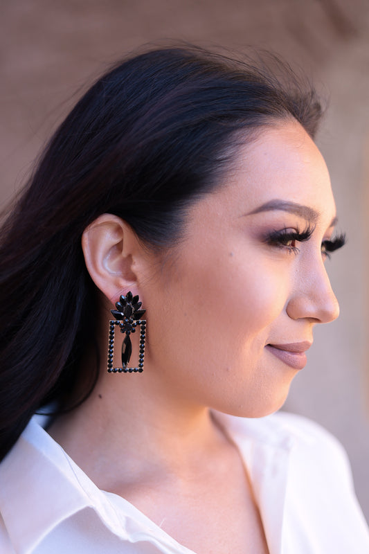 Black - Rectangle Sprout Statement Earrings