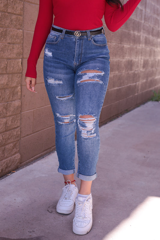 (0, 1, 3, 5, 9, 13) Cuffed Medium Wash Jeans
