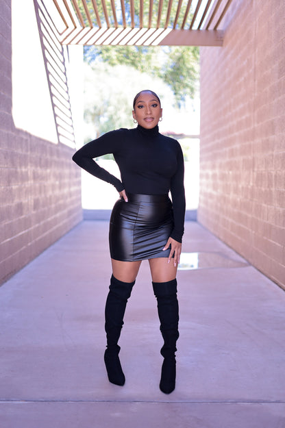 Black - Dakota Leather Skirt with Slit
