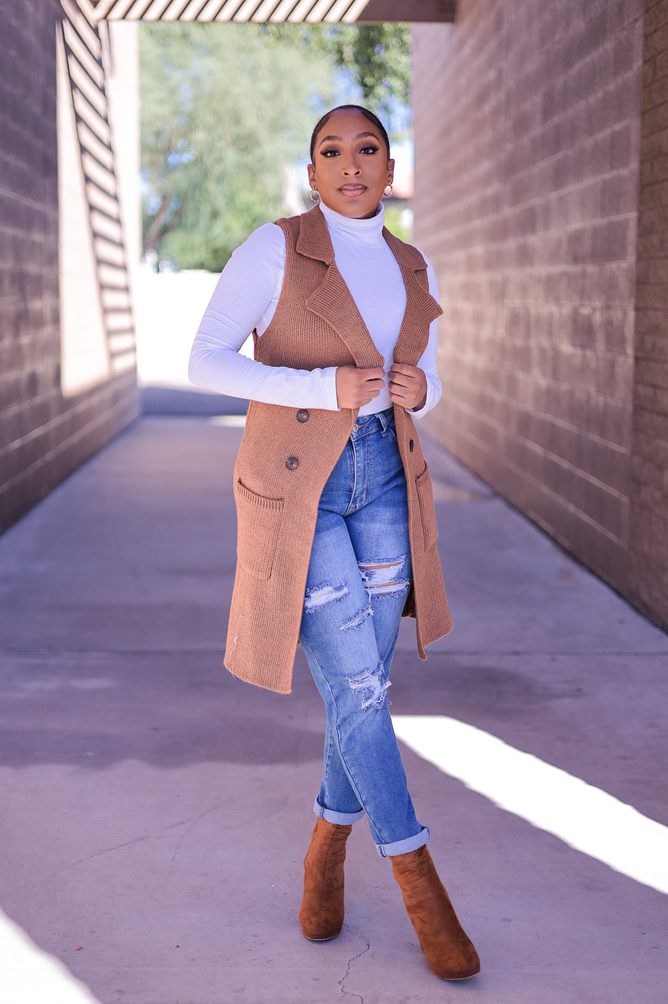 Cognac Brown - Olivia Knit Cardigan Vest Coat