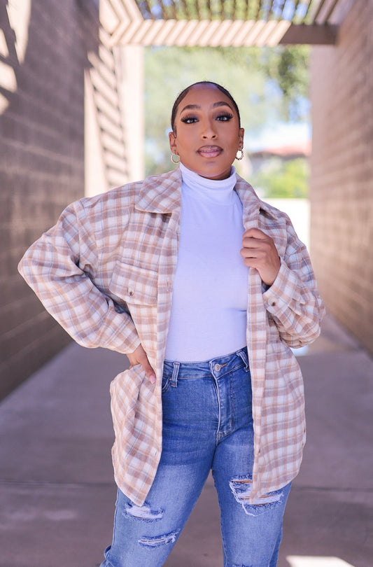 Beige - Lola Thick Plaid Flannel Shacket