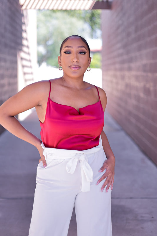 Burgundy - Vivian Satin Cowl Top