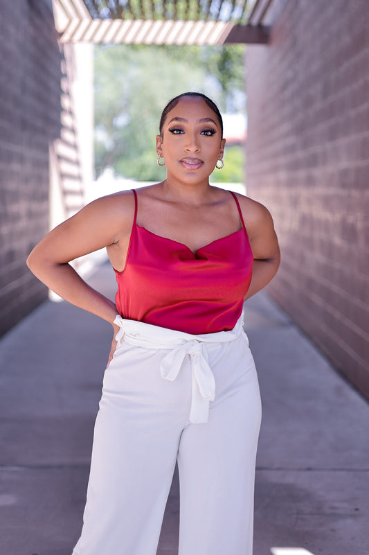 Burgundy - Vivian Satin Cowl Top