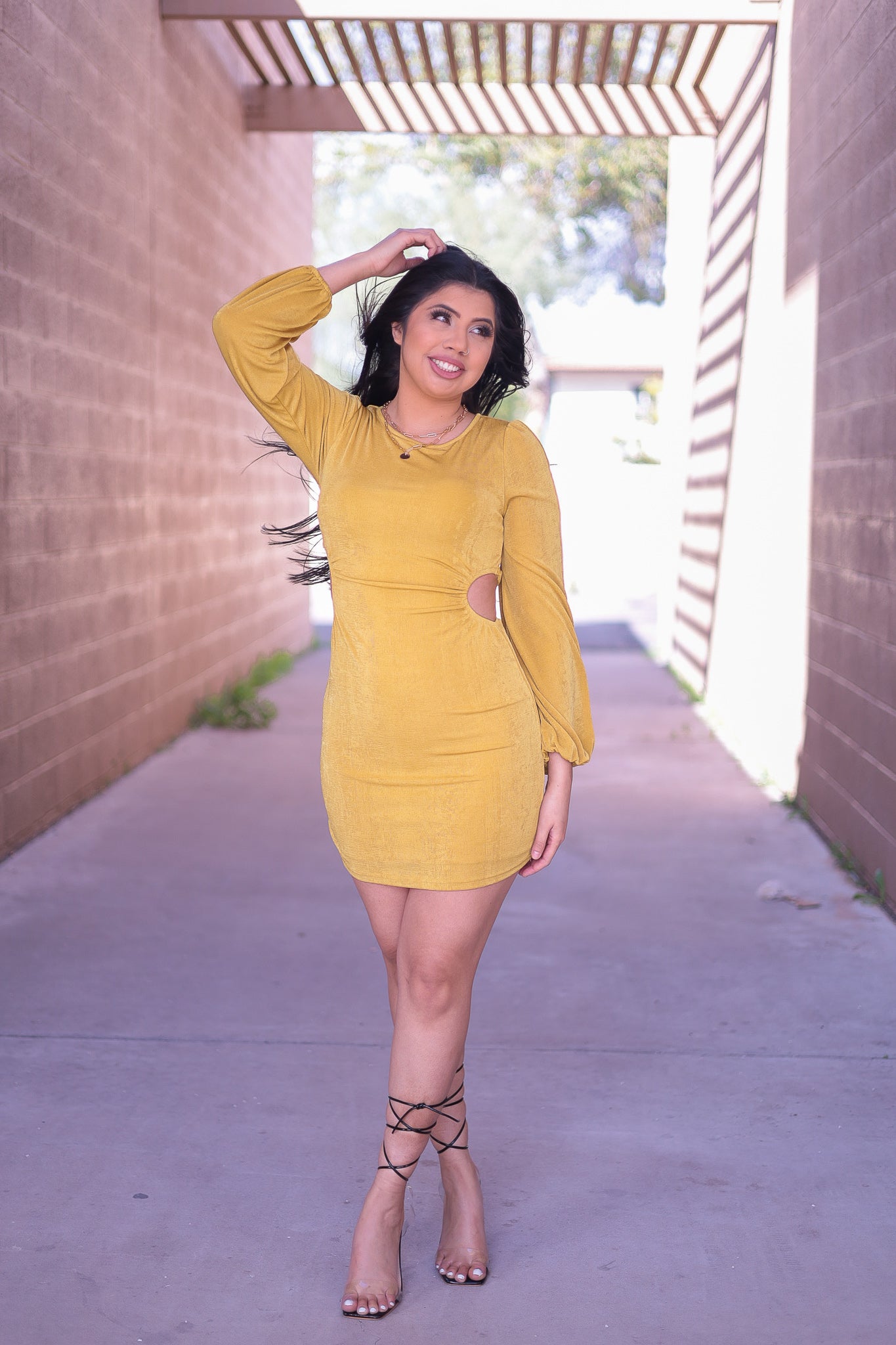 Mustard - Long Sleeve Open Side Dress