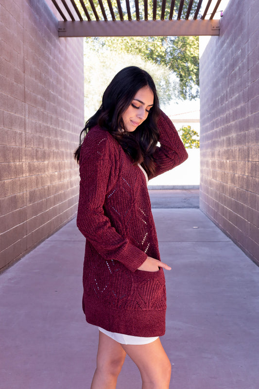 Burgundy - Give Me Snow Chenille Cardigan