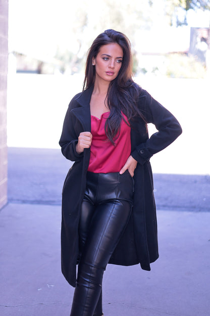 Burgundy - Vivian Satin Cowl Top