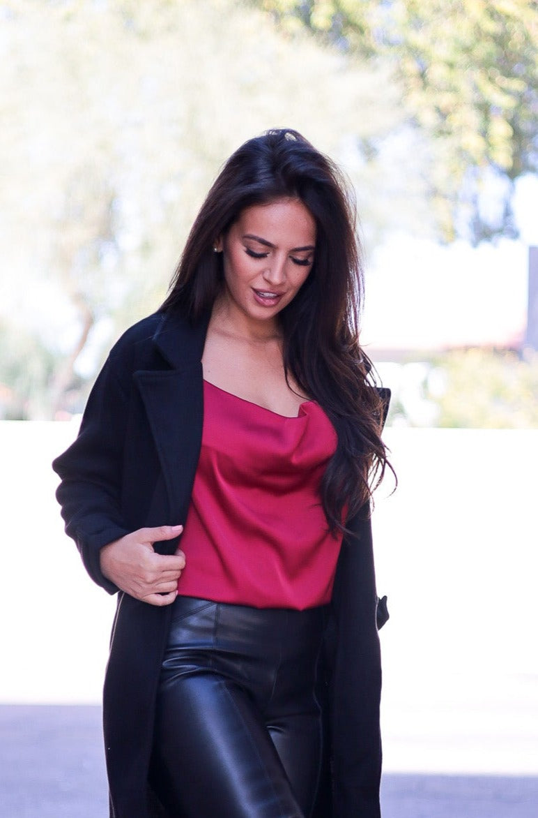 Burgundy - Vivian Satin Cowl Top