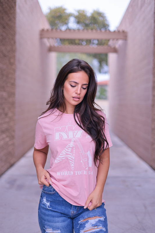 KISS - Washed Pink Graphic Band Tee
