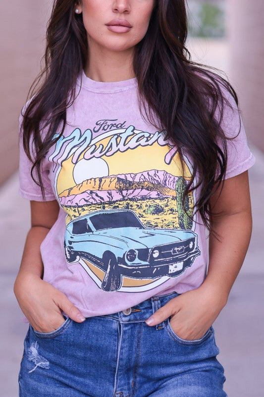 Ford Mustang - Graphic Tee - Washed Pink