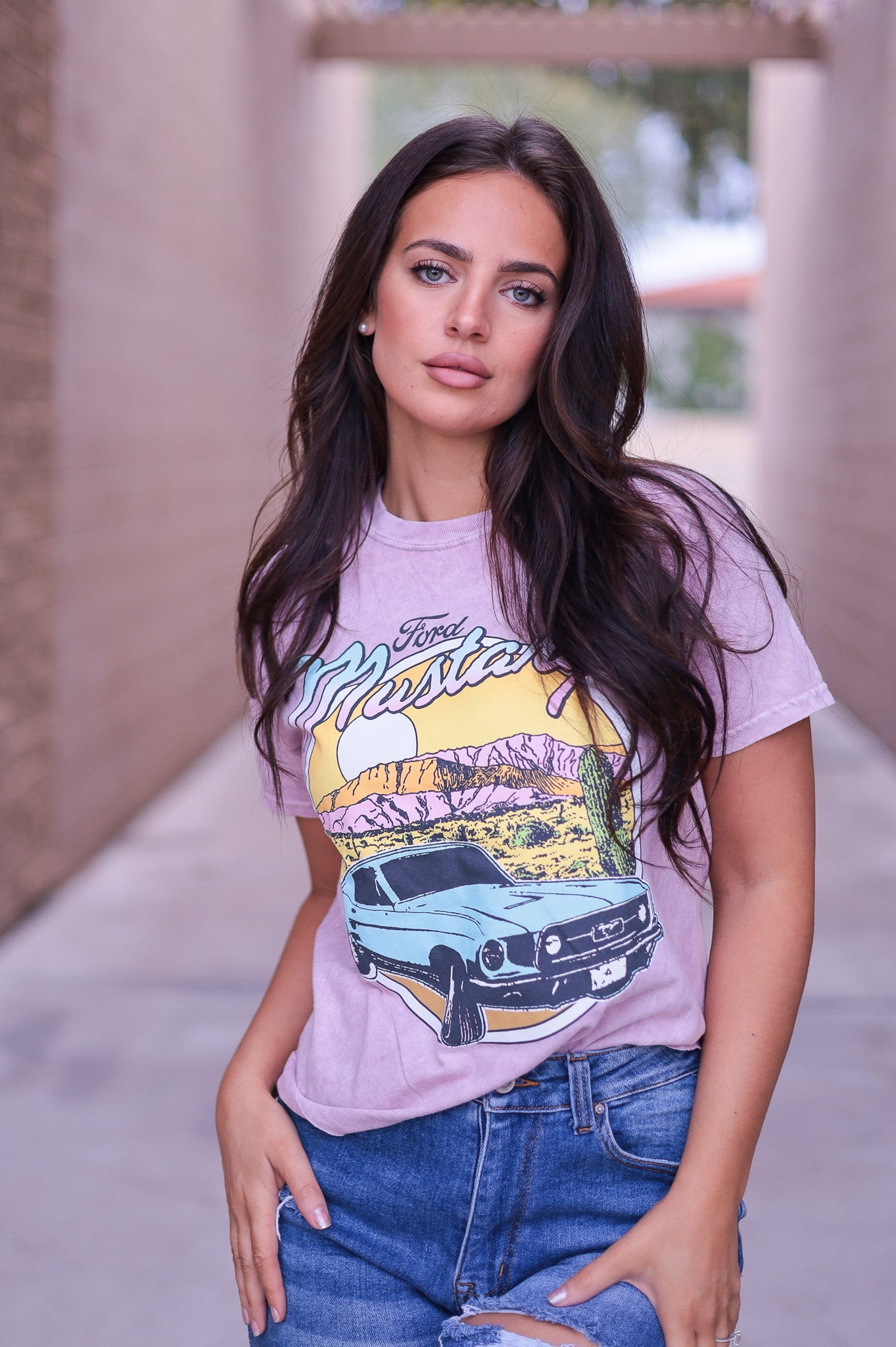 Ford Mustang - Graphic Tee - Washed Pink