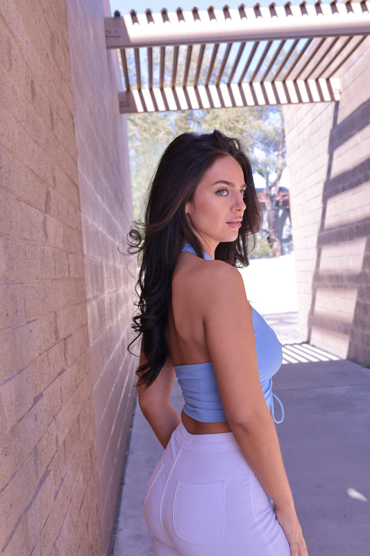 Light Blue - On My Mind Halter Crop Top