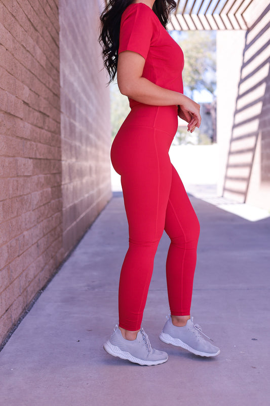 Red - Full Length Athletic Leggings / Yoga Pants