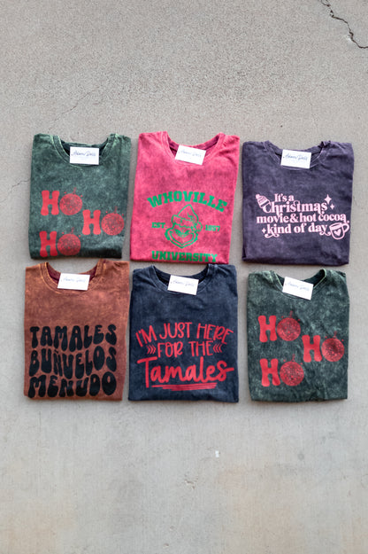 Christmas Graphic Tees - Acid Washed Oversized Tee - Zenana Acid Wash Tees T Shirts