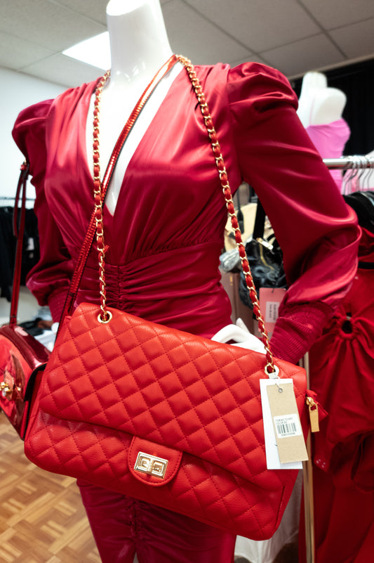 Large Red Quilted Purse