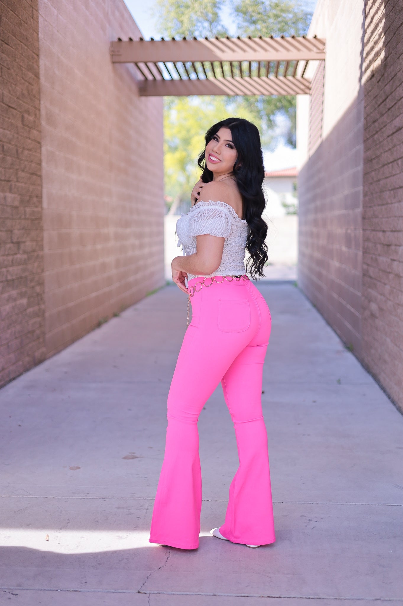 Neon Pink - Super Stretch Flare Jeans