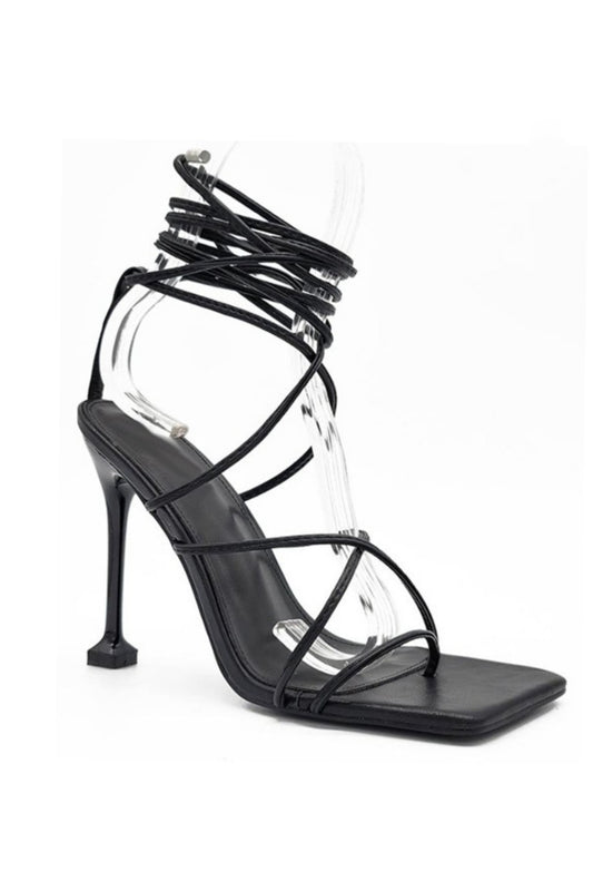 Black - Baddie Strappy Heels ( Black Heel )