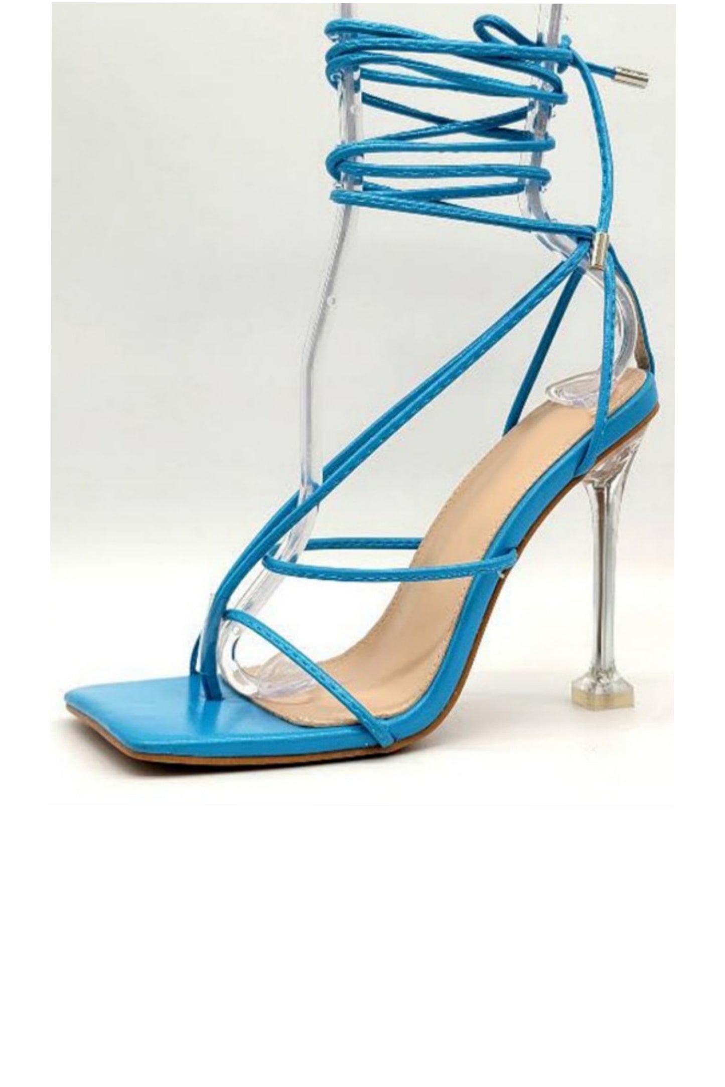 Blue - Toxica Strappy Heels ( Clear Heel )