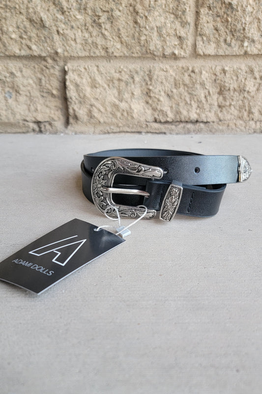 Black - Silver Buckle Western Belt