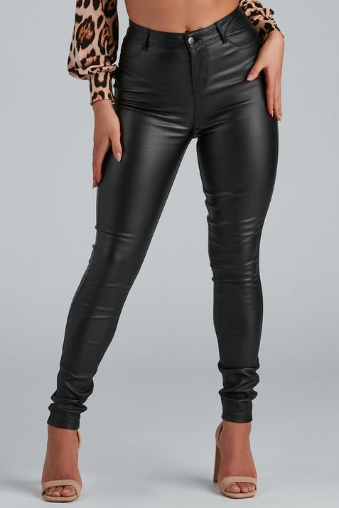 Black - Matte Faux Leather Pants