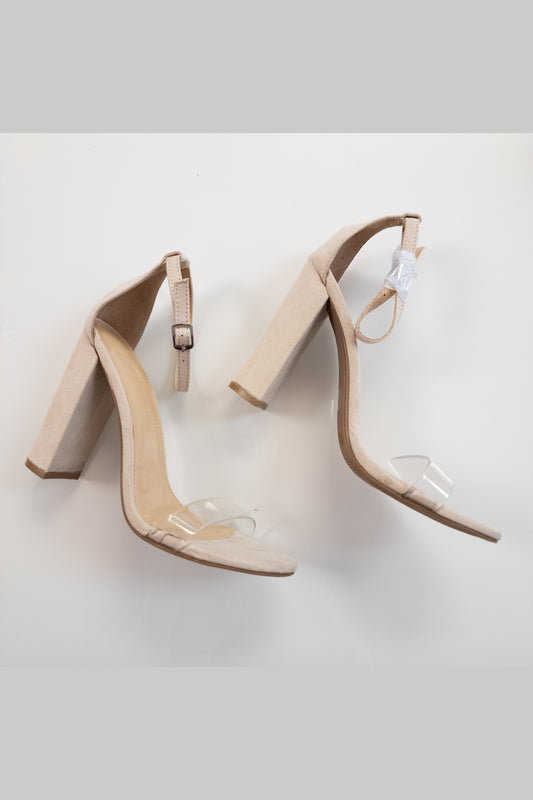 Nude - Suede Heels Clear Strap