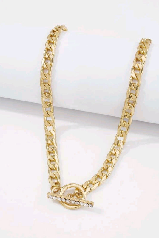 Gold - Rhinestone Bar Chain Necklace