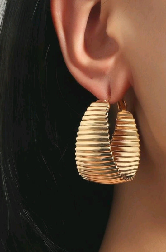 Gold - Textured Thick Hoops Earrings