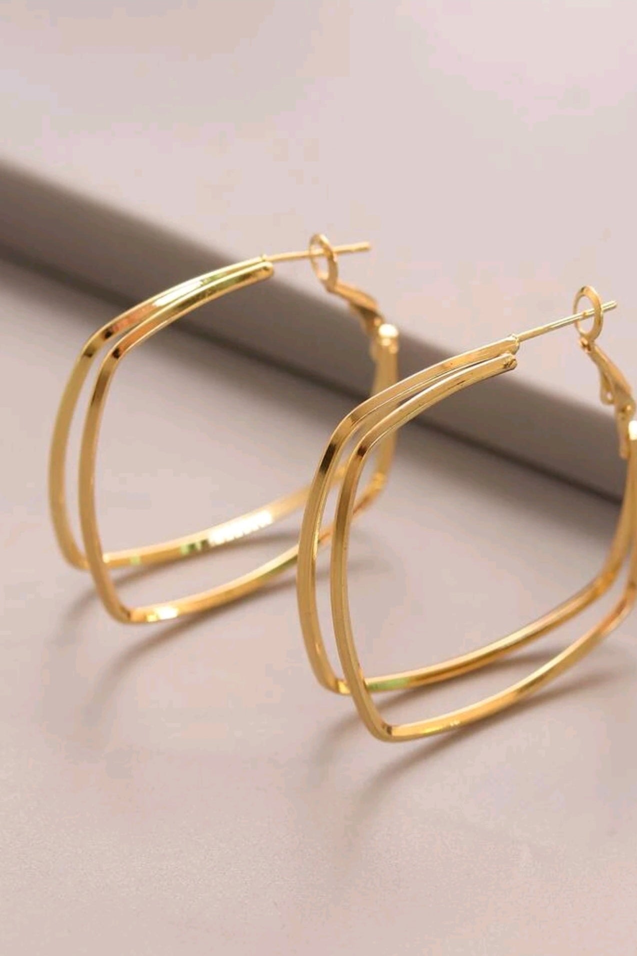 Gold - Double Layered Medium Hoop Earrings